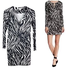 Diane Von Furstenberg DVF Black and White Zebra Print Long Sleeve Dress sz 2